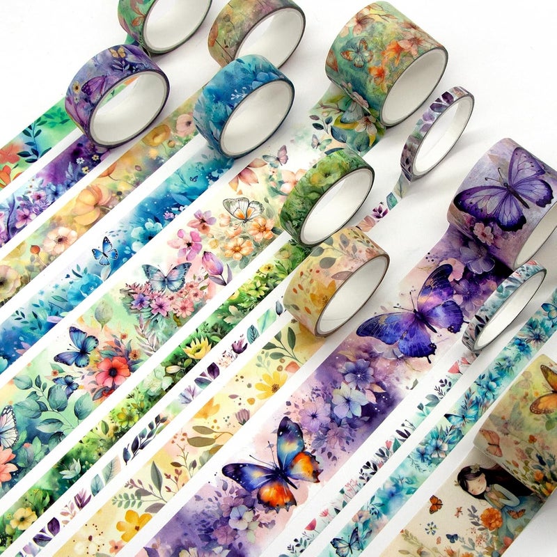 Geesinimo 20 Rolls Washi Tape Set - Floral Butterfly Decorative Masking Tape, Adhesive Tape for Bullet Journal Supplies, Junk Journal, Diy Craft, Scrapbooking Supplies, Gift Wrapping, Party Decoration - Image 2